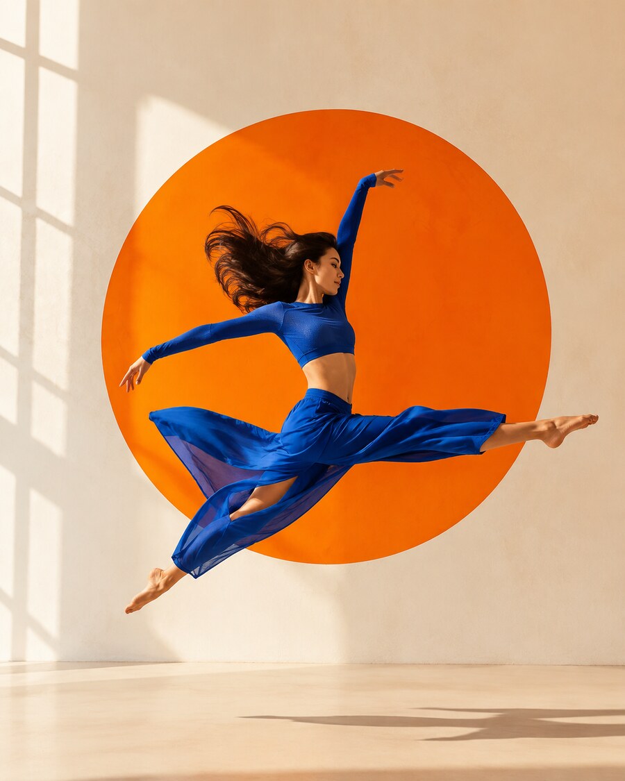 Campanha editorial de movimento com uma bailarina